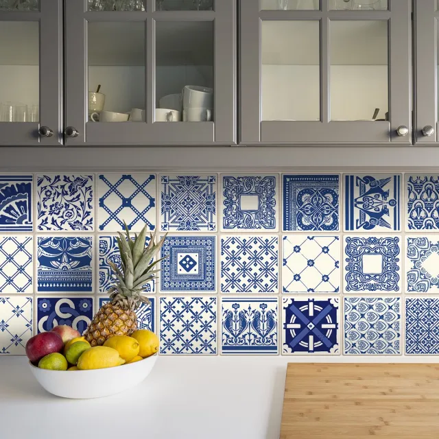 Ambiance Sticker Zelfklevende tegelmuurstickers voor keuken en badkamer - 24 cementtegelstickers, Azulejos Dionisio-stijl - 24 stickers, 10x10 cm Multi color
