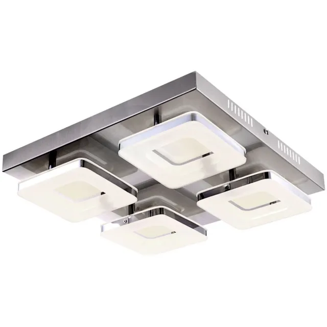 Globo Lighting Plafondlamp Woonkamerlamp Eetkamerlamp Ganglamp, 4 vlammen, stalen chroomring mat nikkel, 4x LED 18W 540Lm warm wit, LxBxH 39x39x7,5cm zilver