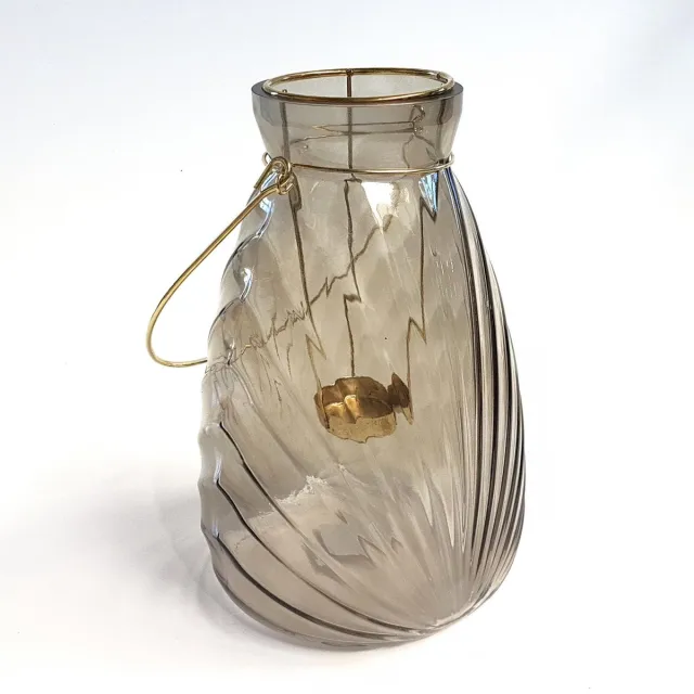 Goldbach Geschenkartikel Goldbach - windlicht / vaas met goudkleurig handvat - 24 cm hoog grijs