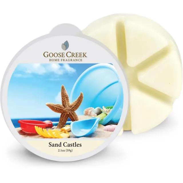 Goose Creek Candle goose creek wax melt Geur Sand Castles met de Prominente geurnoten: Top: oranje bloem, kokosnoot, strandzand Midden: Watertonen, Perzik, Mandarijn Basis: Zonnebrandnotities, Lichte Musk geel