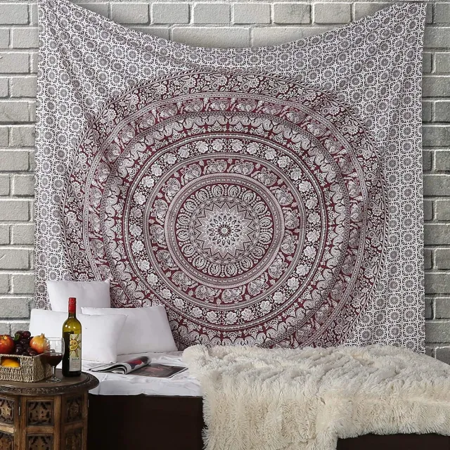 Unyqoos Bohemien Mandala Wandtapijt met Olifant Design voor Diverse Interieurstijlen kastanje