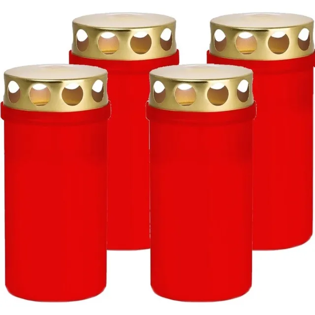 Trend Candles 4x Rode grafkaarsen/gedenklichten met deksel 6 x 12,6 cm 2 dagen - Gedenkkaars - Graflichten/herdenkingslichten Rood