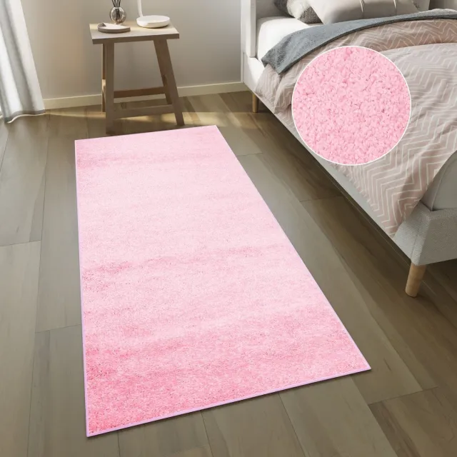Tapiso Delhi Vloerkleed Roze Hoogpolig Loper Maat- 80x300