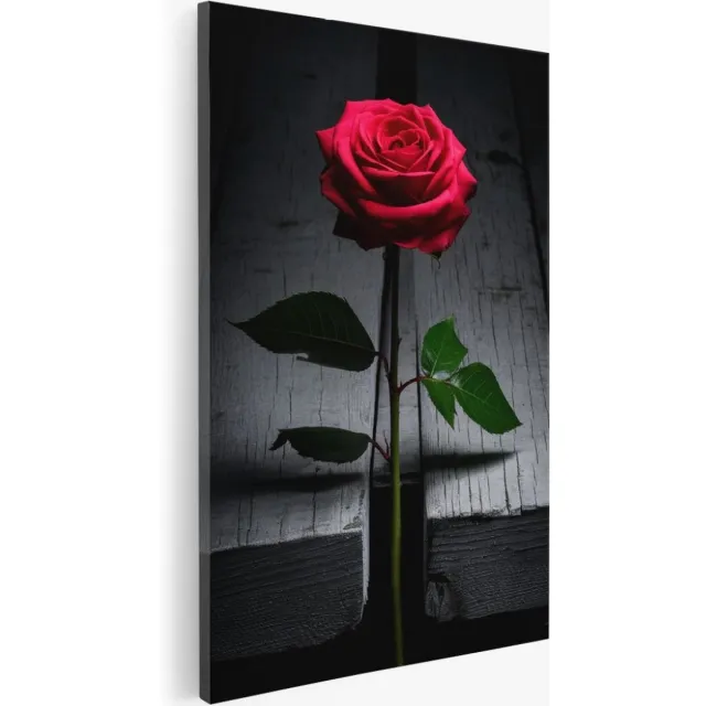 Saammp Canvas Schilderij - Natuur - Rode roos tussen hout - 30x40 - Foto op canvas - Wanddecoratie - Muurdecoratie Woonkamer - Kantoor Decoratie Multicolor
