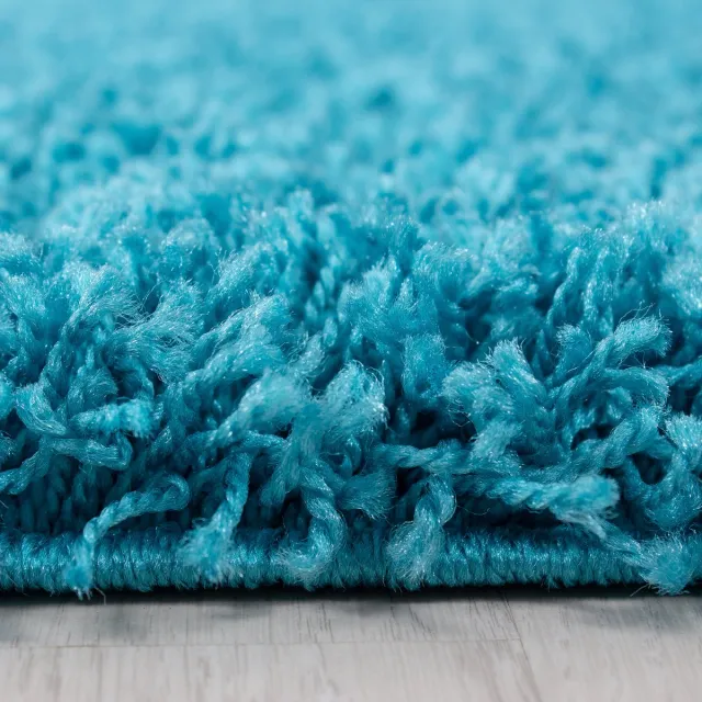 flycarpets Hoogpolig vloerkleed, effen kleur - turquoise, vloerkleed voor de woonkamer, jute achterkant, afmeting: 80 x 250 cm