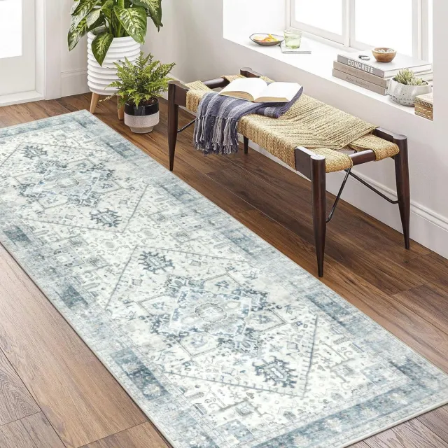 Ibenzoa Extra Zacht Wasbaar Vintage Tapijt met Antislip Achterkant voor Hal en Keuken 80x200 cm beige