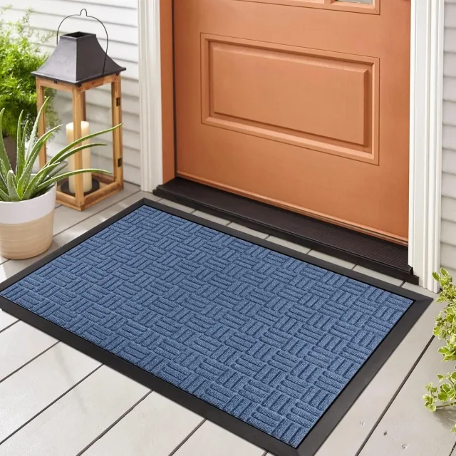 Famanu Duurzame deurmat voor de entree, 60 x 91 cm, waterdicht en super absorberend, voor binnen en buiten gebruik Blauw