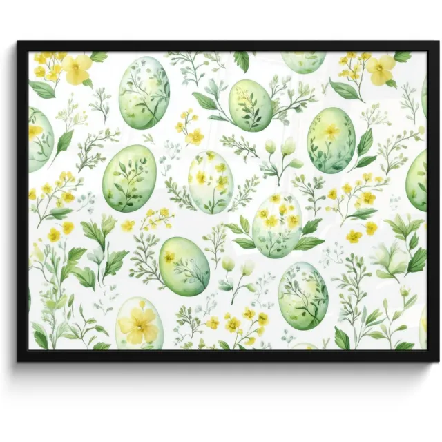 FrameYourWall Poster in lijst - Fotolijst 70x50 cm - Posters - Patroon - Groen - Eieren - Posterlijst zwart - Decoratie - Wanddecoratie woonkamer - Muurdecoratie slaapkamer Pasen