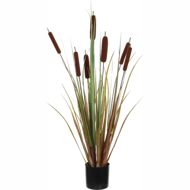 Mica Decorations Groene Lisdodde/grasplant kunstplant met sigaren 90 cm in bruine pot - Kunstplanten/nepplanten - Grasplanten
