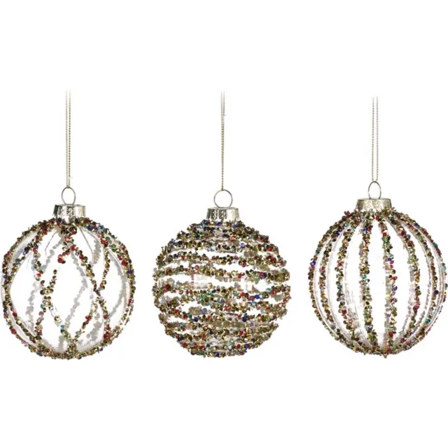 Goodwill Kerstbal "Stripe" Glas - Multicolour - D 8 Cm - Voordeelaanbod Per 3 Stuks Transparant