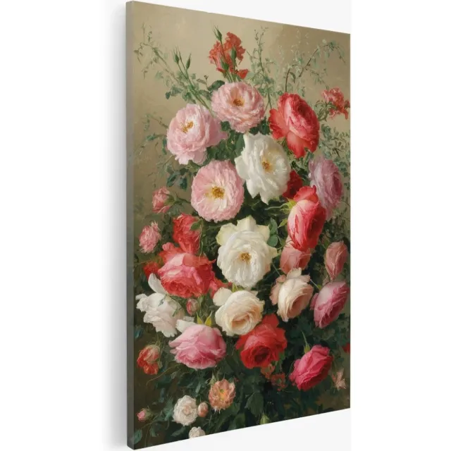 Saammp Canvas Schilderij - bloemen - Kleurrijk - Beige - 60x90 - Foto op canvas - Wanddecoratie - Muurdecoratie Woonkamer - Kantoor Decoratie Multicolor