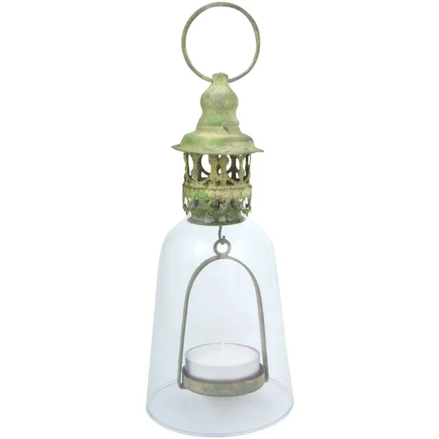 Esschert Design vintage waxinelichthouder groen metaal en glas