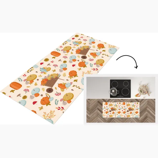 KitchenYeah Keukenloper - Loper keuken - Pompoen - Paddelstoelen - Bloemen - Patronen - Keukenloper vinyl Multicolor