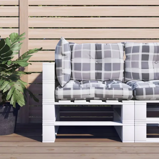 vidaXL Palletkussens 3 st stof ruitpatroon grijs Meerkleurig