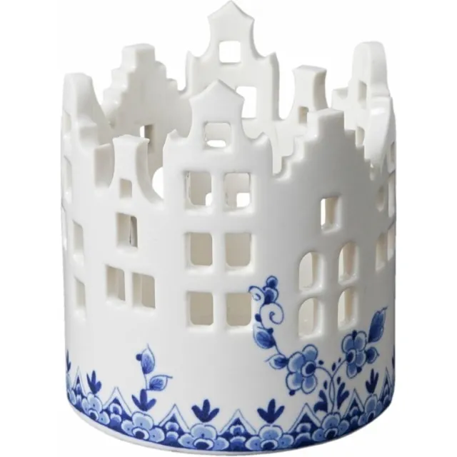 Heinen Delfts Blauw Waxinelichthouder Huisjes - Delfts blauw - 9 cm