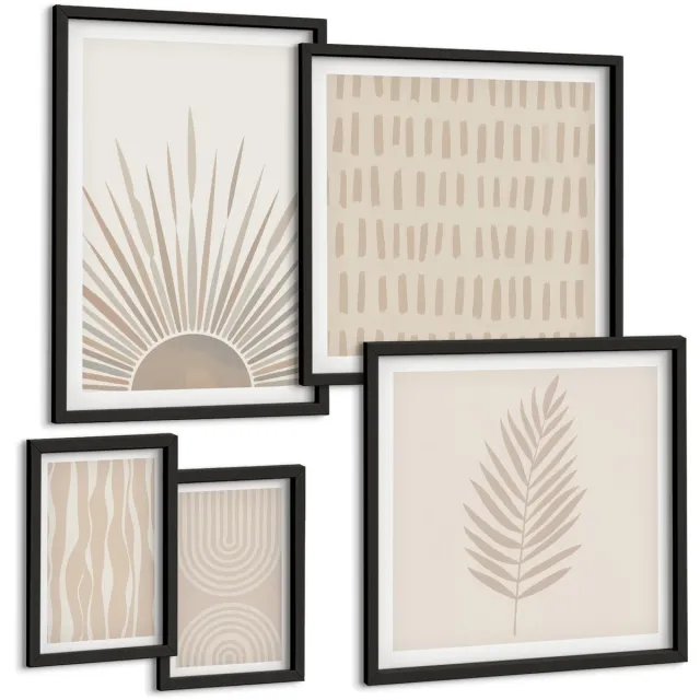 TULUP 4-Delige Schilderij Set - Stijlvolle decoraties in natuurlijke tinten en geometrische patronen. - 50 x 50 cm, 20 x 30 cm en 40 x 60 cm - Wanddecoratie - Muurdecoratie - Woonkamer - Interieur Decoratie Zwarte lijst