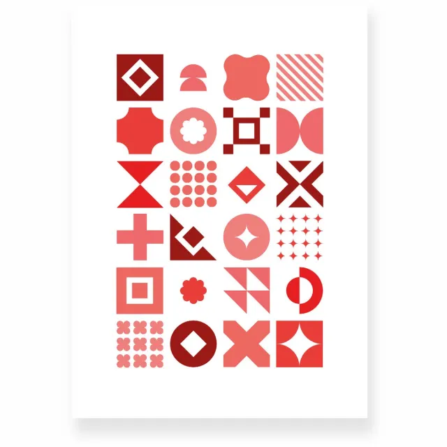 Yisual Poster 30x40 cm - Geometrische Vormen - Wit - Rood - Abstract - Vintage - Muurdecoratie - Wanddecoratie