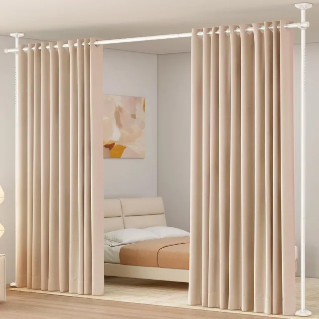 Allecto plus - Roomverdeler gordijnroeden voor grote ruimtes, stand-alone vloerstaande gordijnstang, wit, verticale spanning 227-312 cm (H) 71-178 cm (B) Any