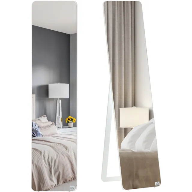 Homcom staande spiegel met opklapbaar frame - Kledingspiegel passpiegel - Vloerspiegel houten frame - Wit
