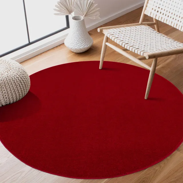 Muratap Uni Rond Rood Vloerkleed – Modern Laagpolig Effen Tapijt