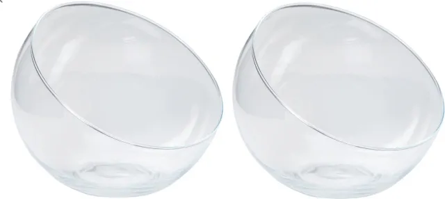 Bela Arte Bolvaas schuine schaal - 2x - transparant glas - bloemen/siervaas - D16 x H13 cm