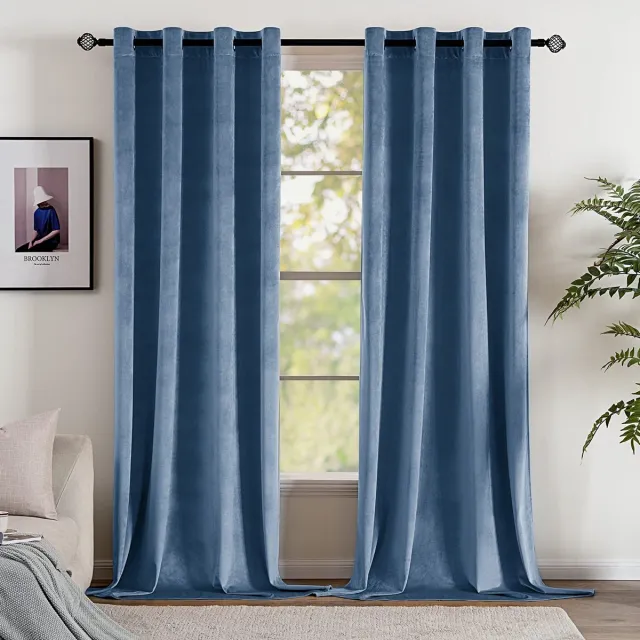 Ibenzoa Stijlvolle verduisteringsgordijnen van fluweel met ringen voor optimale privacy en isolatie blauw