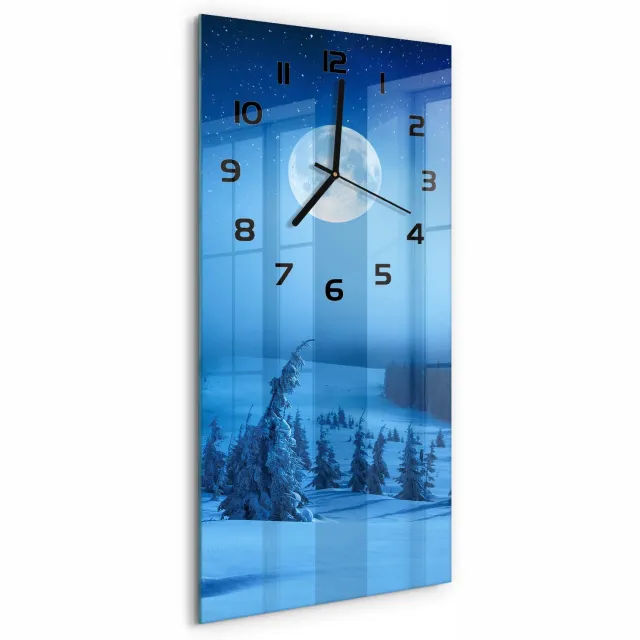 TULUP Wandklok - Volle maan Glazen Klok Met Print - 30x60 cm - Blauw Wandklok Glas Met Motief - Zwarte handen - Rechthoekige Klok - Wandklok Glas Decoratie - Gekleurde Glazen Klok