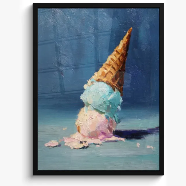 FrameYourWall Poster in lijst - Fotolijst 60x80 cm - Posters - Ijshoorn - Bolletjes - Smelt - Roze - Posterlijst zwart - Decoratie - Wanddecoratie woonkamer - Muurdecoratie slaapkamer