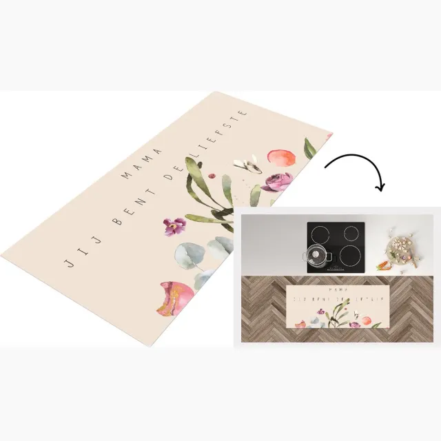 KitchenYeah Keukenloper - Loper keuken - Spreuken - Quotes Mama Jij bent de liefste - Moeder - Moederdag - Bloemen - Keukenloper vinyl multicolor