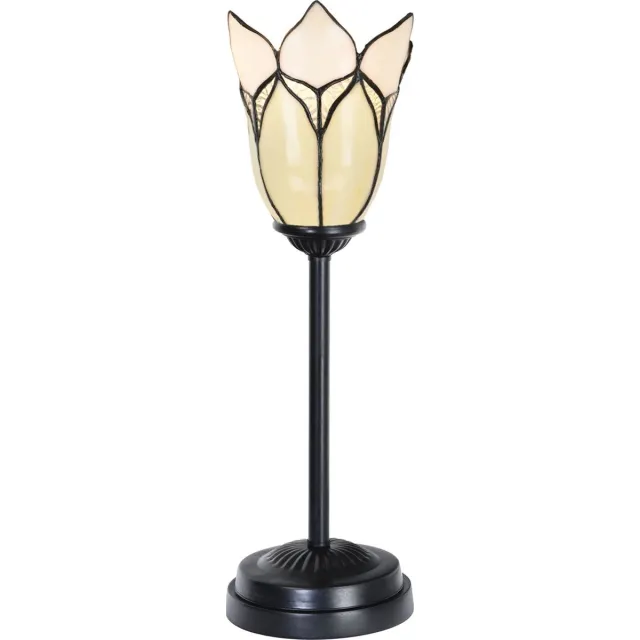 Coloured by Art Tiffany slanke tafellamp zwart met Lovely Flower White - Art Deco Trade Wit