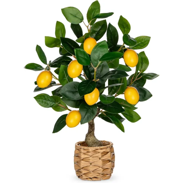 Unyqoos Decoratieve kunstmatige citroenboom in geweven pot voor interieurdecoratie geel/groen
