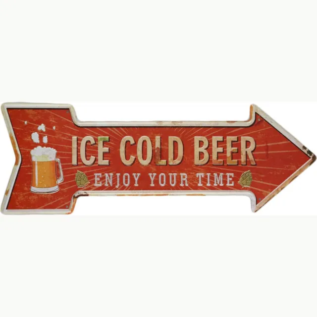 Cave & Garden Wandbord - Ice Cold Beer R - Metalen wandbord - Mancave - Mancave decoratie - Darts - Metalen borden - Metal sign - Bar decoratie - Tekst bord - Wandborden – Bar - Wand Decoratie - Metalen bord - U rood