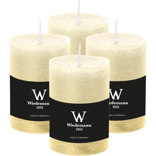 Wiedemann Cilinderkaars/stompkaars - 4x - rustieke kaars - creme wit - 7 x 10 cm - 43 branduren