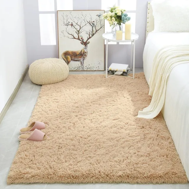 Unyqoos Rond Hoogpolig Vloerkleed voor Woonkamer in Warme Camel-Bruine Tint