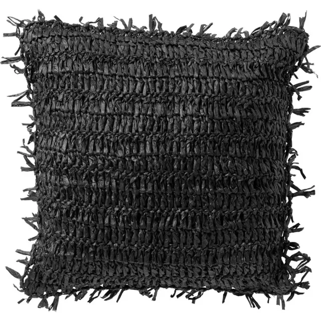 Dutch Decor ANTONIO - kussenhoes 45x45 cm - effen kleur - raffia - Raven - zwart - met rits - zonder binnenkussen