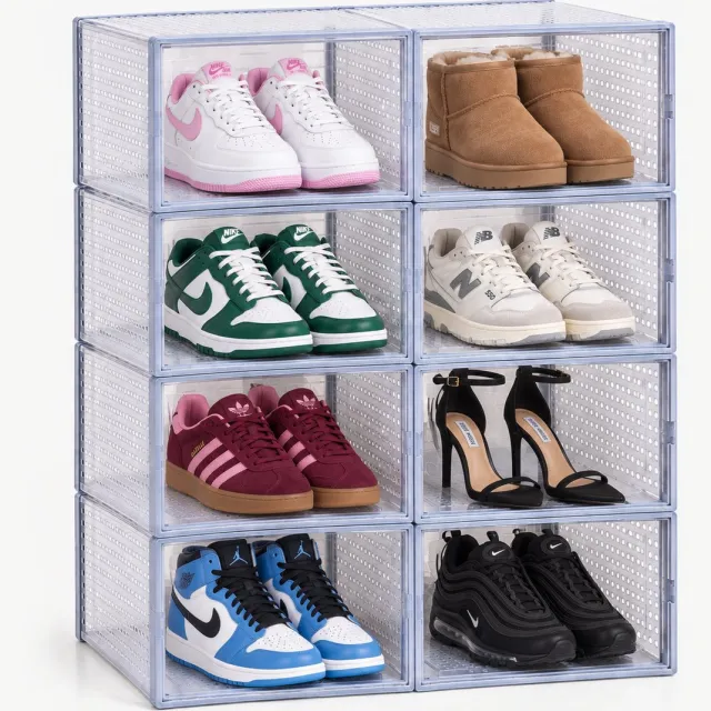 Opberio Schoenendoos / Schoenenbox - Transparant Stapelbaar - Met Deksel - Grijs - Set van 8 Grijs 8