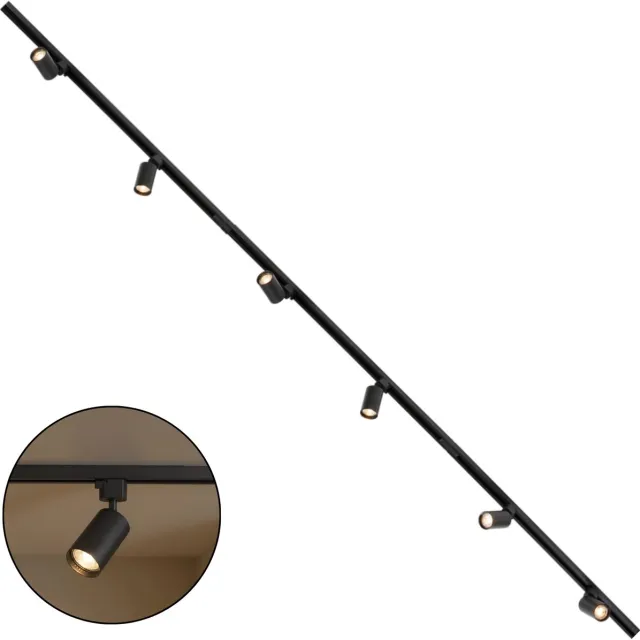 Lighto Railverlichting 400cm - Incl. 6 LED Spots - 1-fase - Plafondlamp - Plafondspots - Railsysteem - Woonkamer / Slaapkamer / Keuken - Zwart