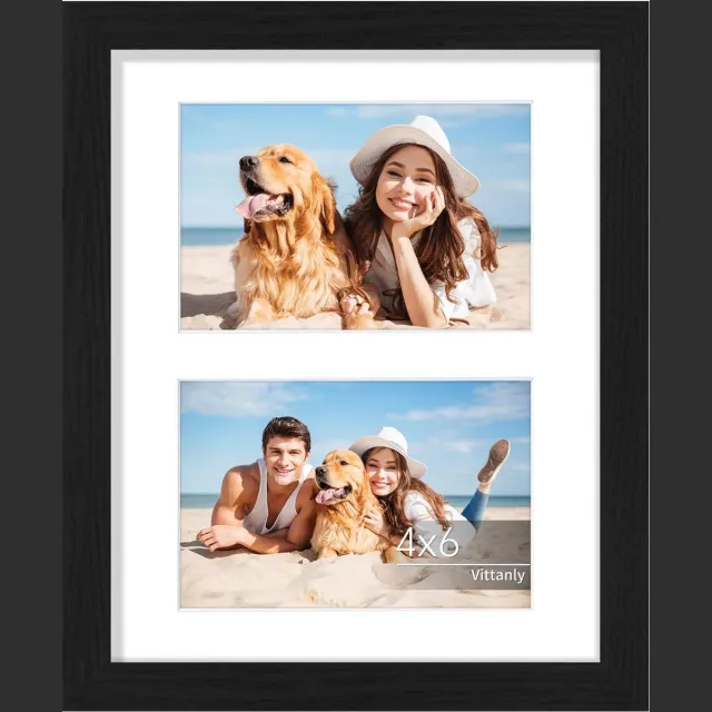 Vittanly Fotolijst - Fotolijst - Kan 2 Foto's Van 9 x 14 cm Met Rand Of 1 Foto Van 19 x 24 cm Zonder Rand Weergeven - Moderne Stijl - Zwart