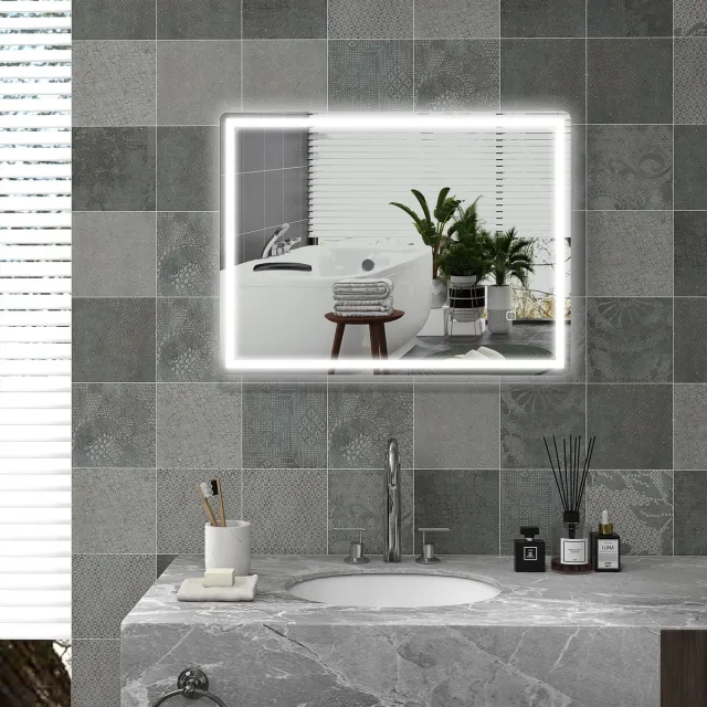 FloraGrace Badkamerspiegel Dimbaar – 80 x 60 cm – Glas En Aluminium – Zilver – Wandspiegel Met Aanraakbediening En Anti-Condensfunctie