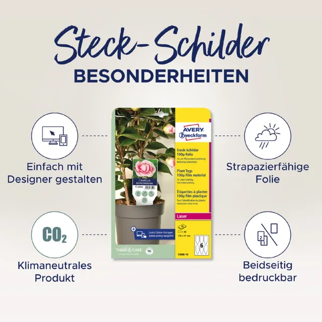 Avery T3006-10 plantaccessoire Plantetiket Wit