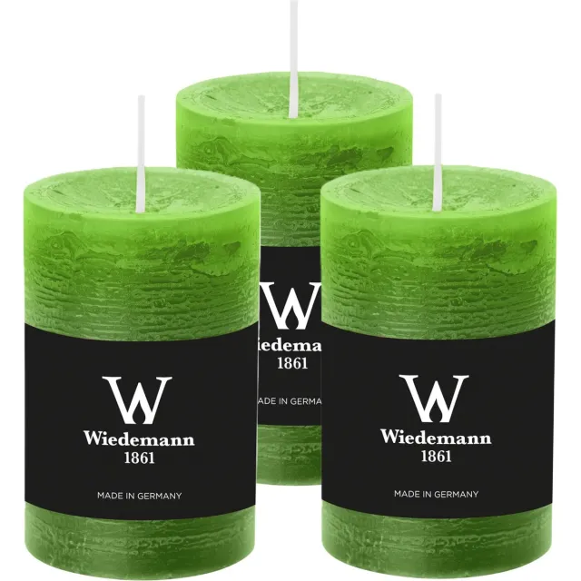 Wiedemann Cilinderkaars/stompkaars - 3x - rustieke kaars - lichtgroen - 6 x 9 cm - 30 branduren