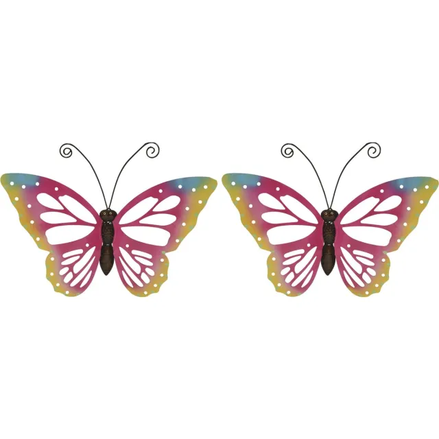 Decoris Grote muurvlinder - 3x - roze - 51 x 38 cm - tuindecoratie - tuinvlinder
