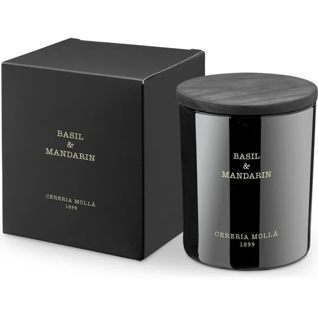 Cereria Mollà 1899 Geurkaars Premium Candle 230gr 50 u Basil & Mandarin sojawas katoenen lont ideaal cadeau Black / Basil & Mandarin