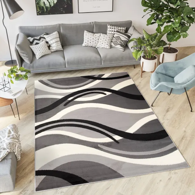 Tapiso Dream Vloerkleed Grijs Zwart Wit Golven Woonkamer Tapijt Maat- 160x220 Grijs Zwart Wit 6