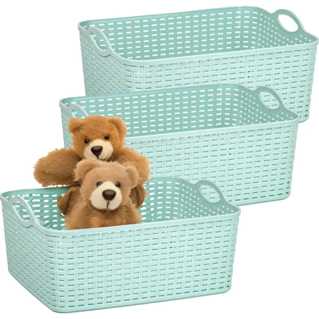 PLASTICFORTE opbergmandje/kastmandje - 3x - 11 liter - mintgroen - kunststof - 35 x 28 x 16 cm - nestbaar