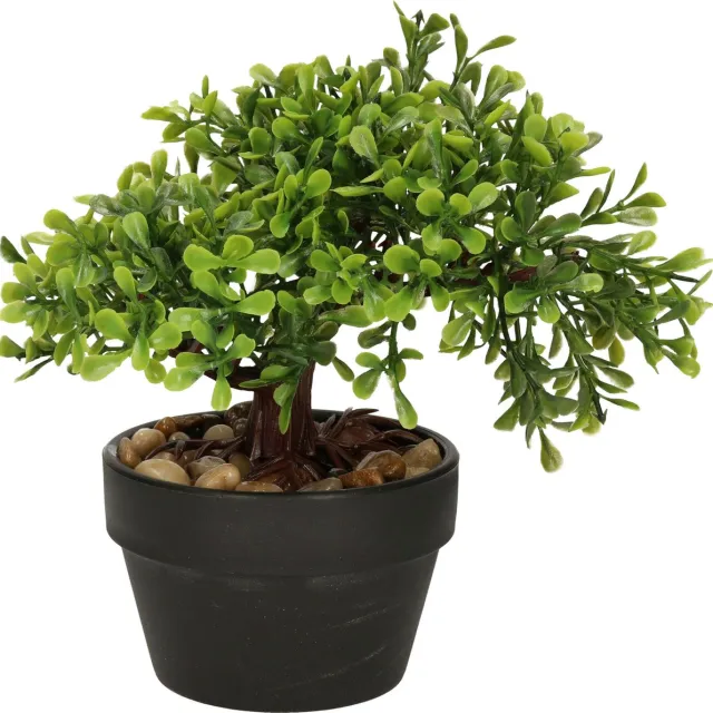H&S Collection Kunstplant Bonsai boompje in pot - Type Olive - Japans decoratie - 19 x 13 x 15 cm