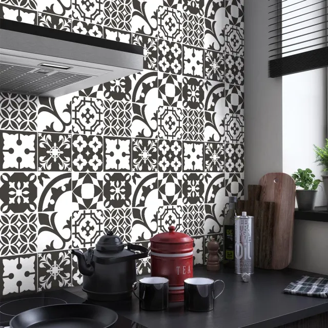 Ambiance Sticker Zelfklevende tegelmuurstickers voor keuken en badkamer - 9 cementtegelstickers (AZULEJOS CORRANO) - 9 stickers, 20x20cm Multi color