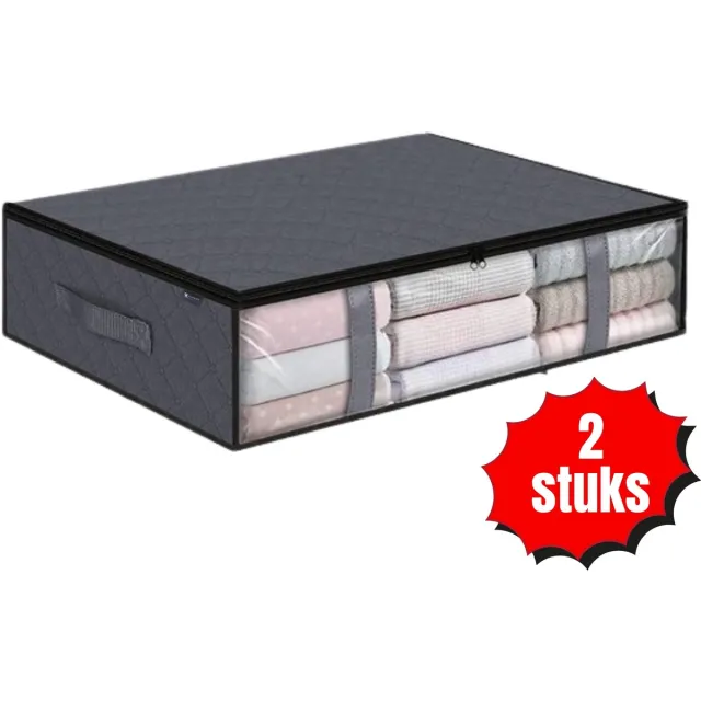 Flokoo Onderbed opbergtas - 2 stuks - 60x45x15 cm - Kleding of Dekbed opbergen onder het Bed zwart