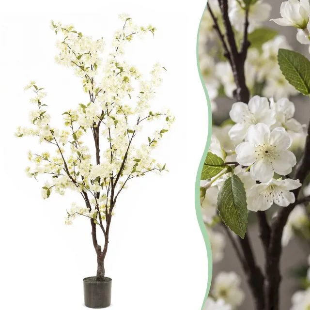 Green Boutiq Kunstplant - Prunus - Kersenbloesem - Wit - 175cm