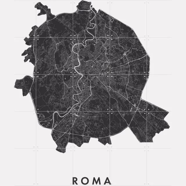 IXXI Roma City Map, Kunst in Kaart - 100 x 140 cm - Grote wanddecoratie en posters - Grafisch Ontwerp, Technische Tekening, Minimalisme, Gang Zwart / Monochroom / Zwart en wit